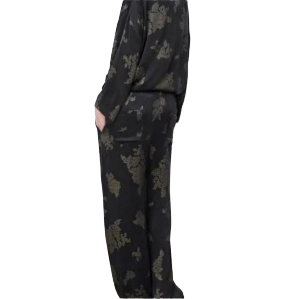 ZARA Black and Gold Flowy Pants - Picture 2 of 12